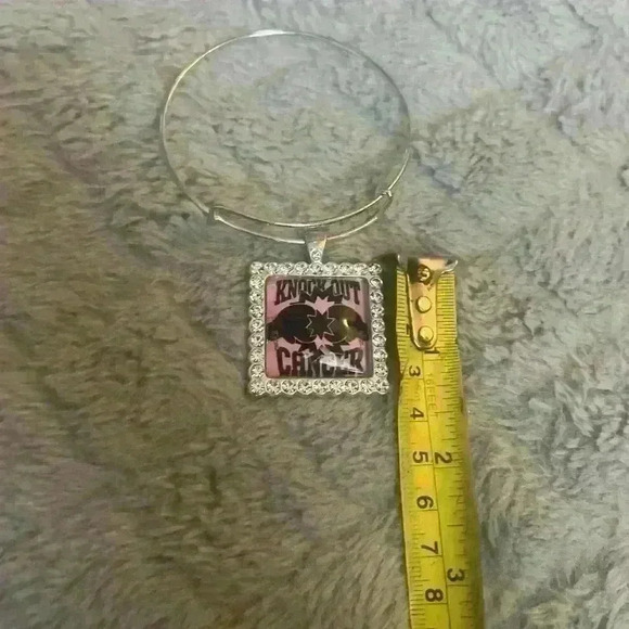 handmade bangle charm bracelet Knockout Cancer Adjustable Fits All Rhinestone - Picture 2 of 4